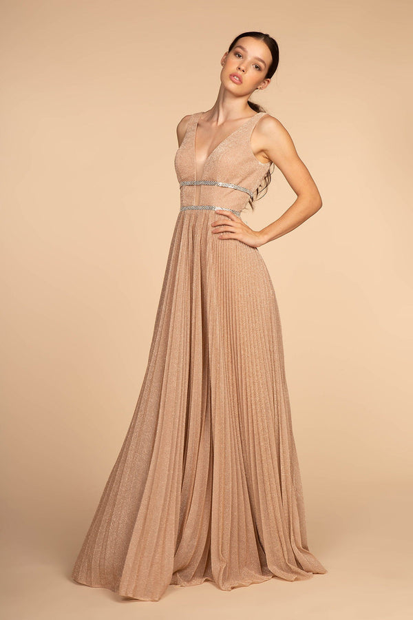 Metallic Jewel V-Back Long Dress-2