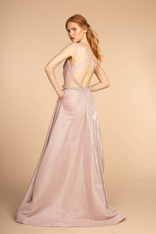 Glitter Crepe Long Dress w/ Jeweled Waist Band-1