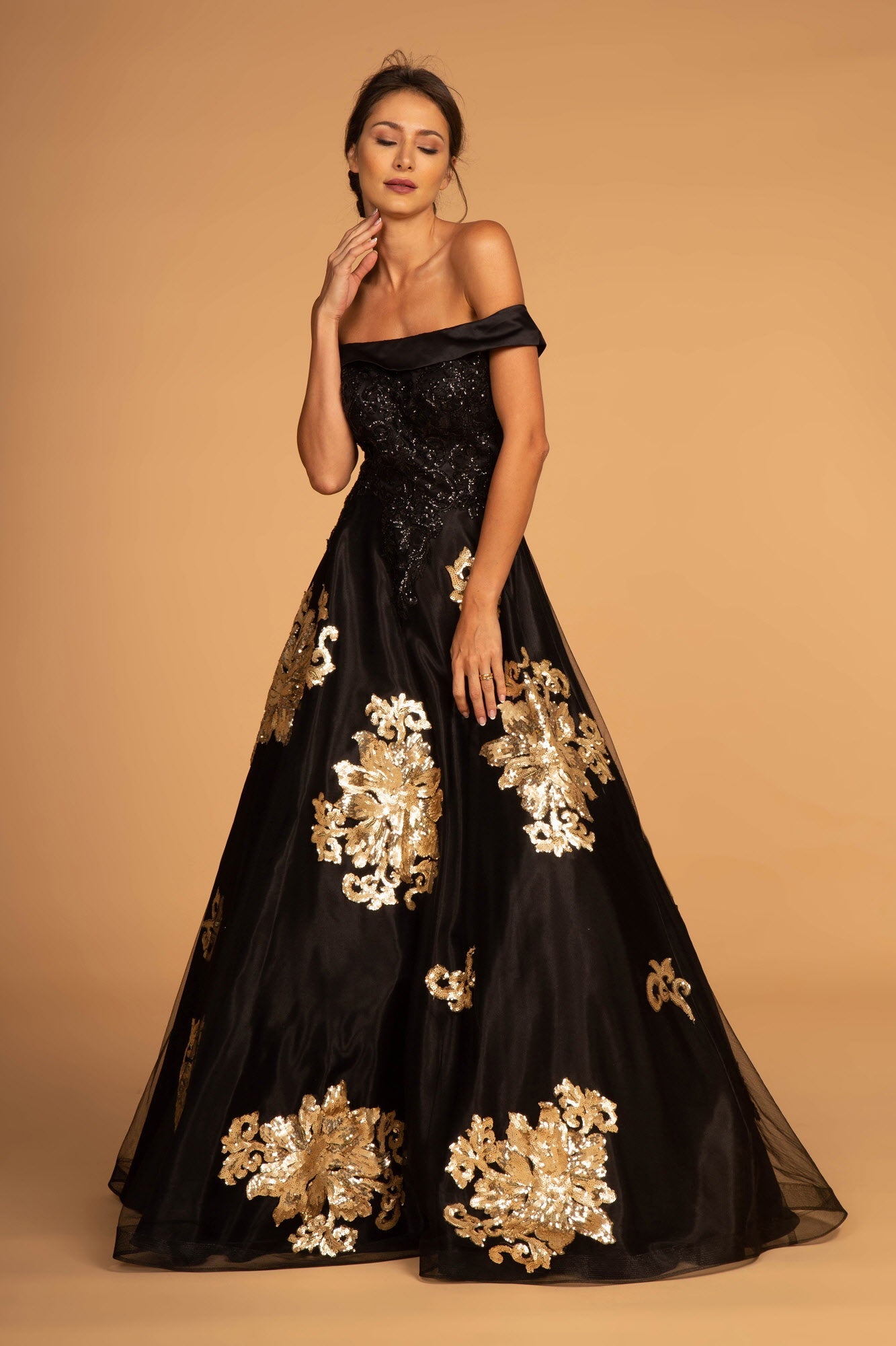 Sequin Embellished Off-The-Shoulder Long Dress-0