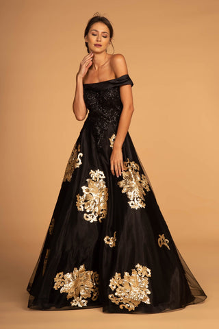 Sequin Embellished Off-The-Shoulder Long Dress-0