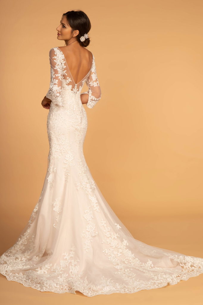 Embroidered Mesh Mermaid Wedding Gown w/ V-Back-1