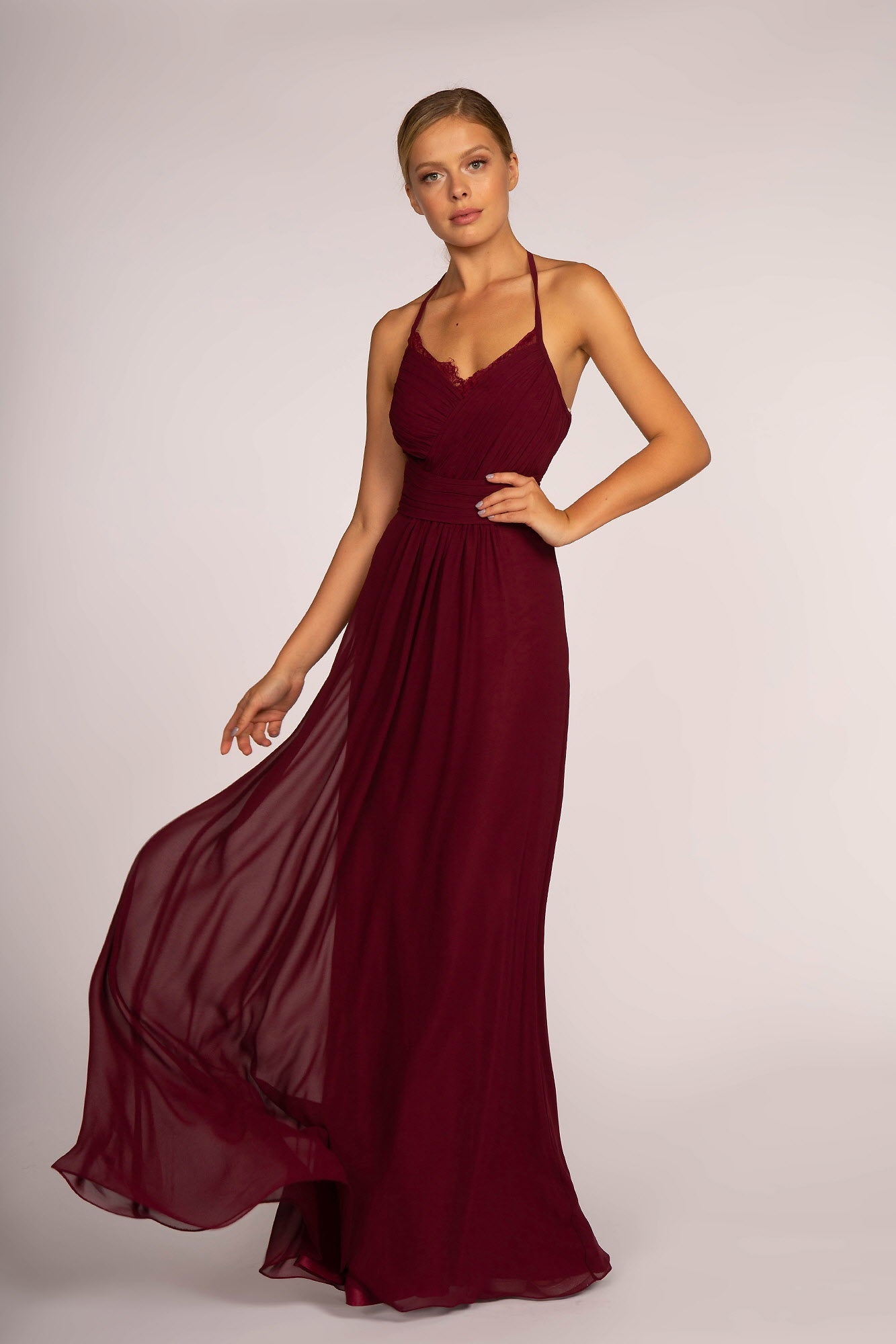 Halter Neck Chiffon Long Dress-2