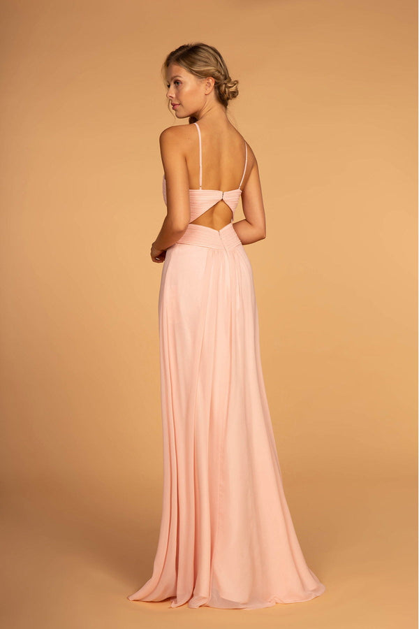 Chiffon Ruched-Bodice Long Dress-1