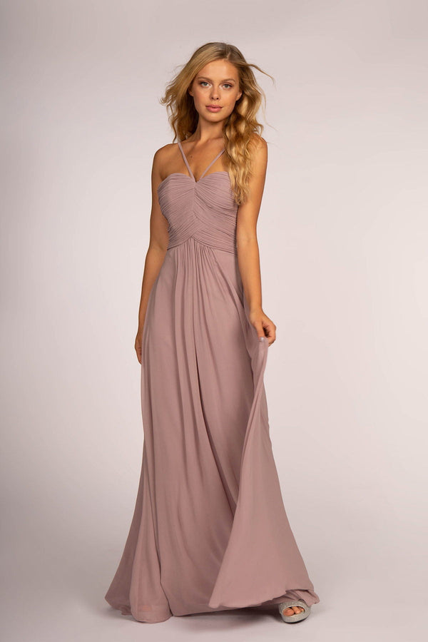 Chiffon Ruched-Bodice Long Dress-5