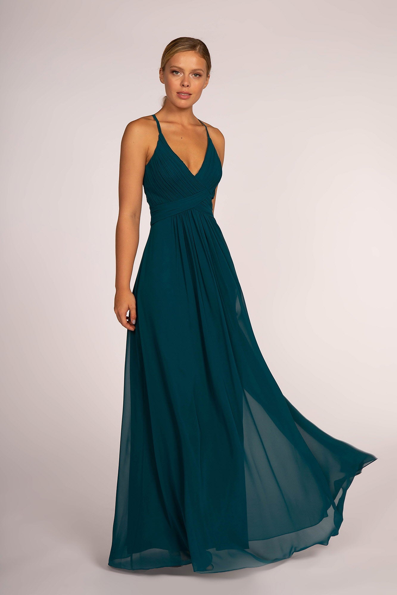 Chiffon Ruched Bodice Long Dress-4