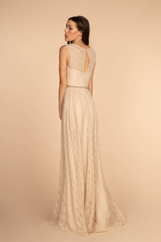 Jewel Embellished Waist Lace Long Dress-1