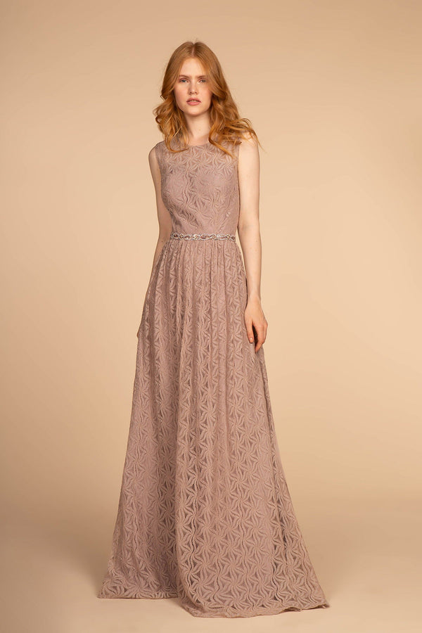 Jewel Embellished Waist Lace Long Dress-4