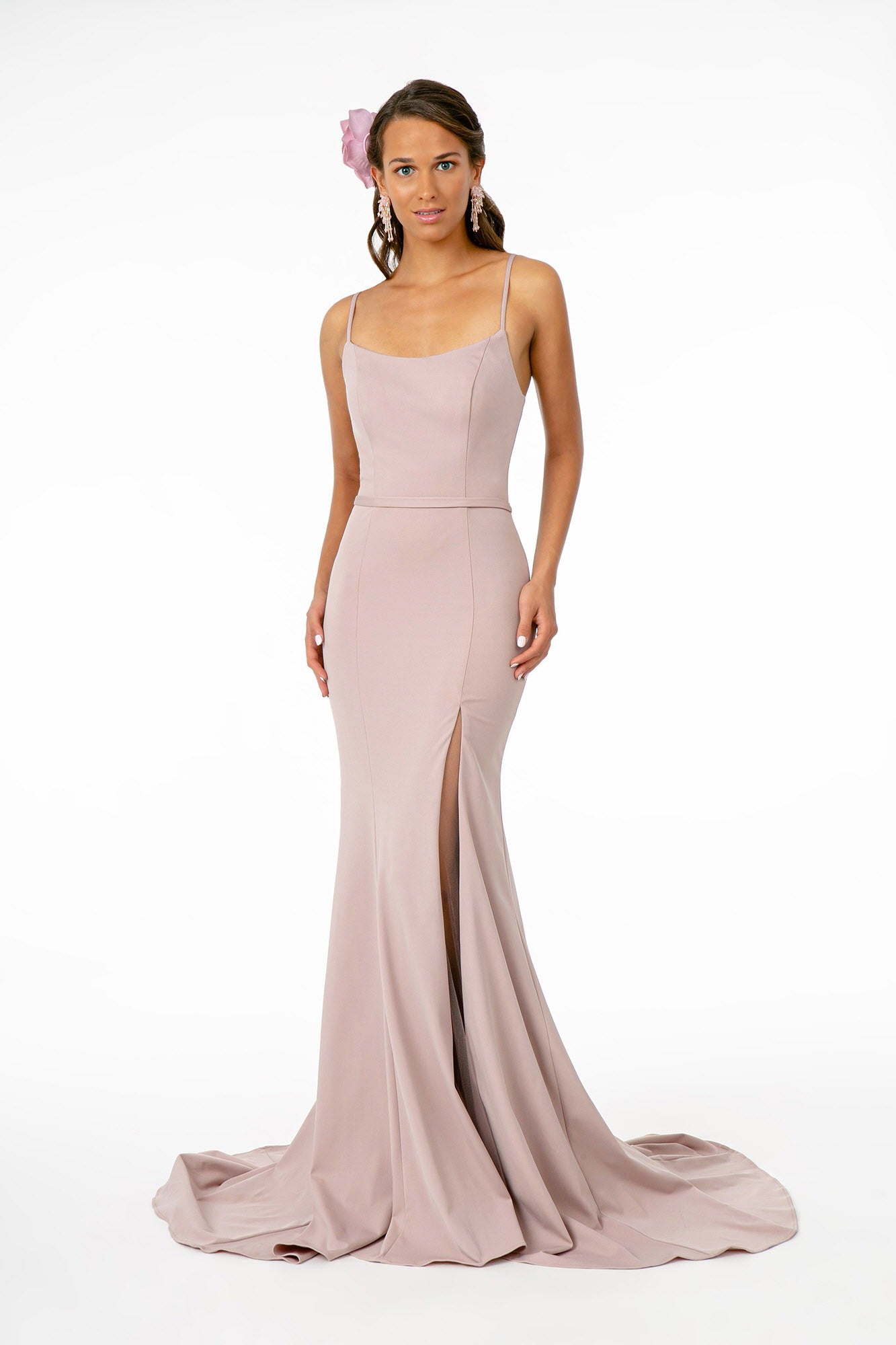 Rome Jersey Illusion Side Slit Long Dress-0