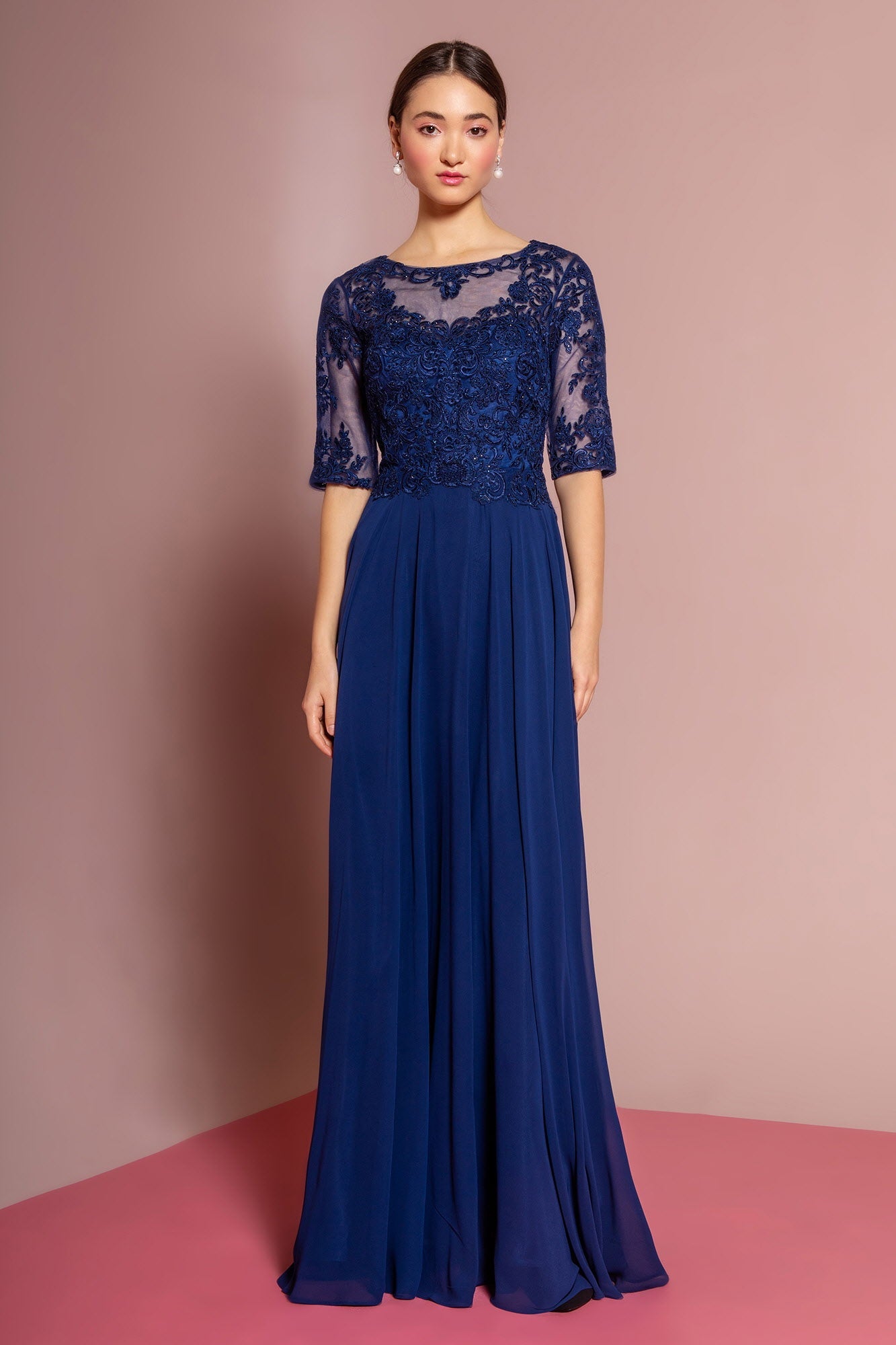 Chiffon Jewel Embroided Long Dress-0