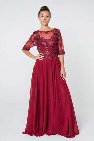 Embroidered Bodice Chiffon Long Dress-4