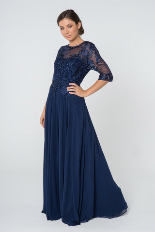 Embroidered Bodice Chiffon Long Dress-0