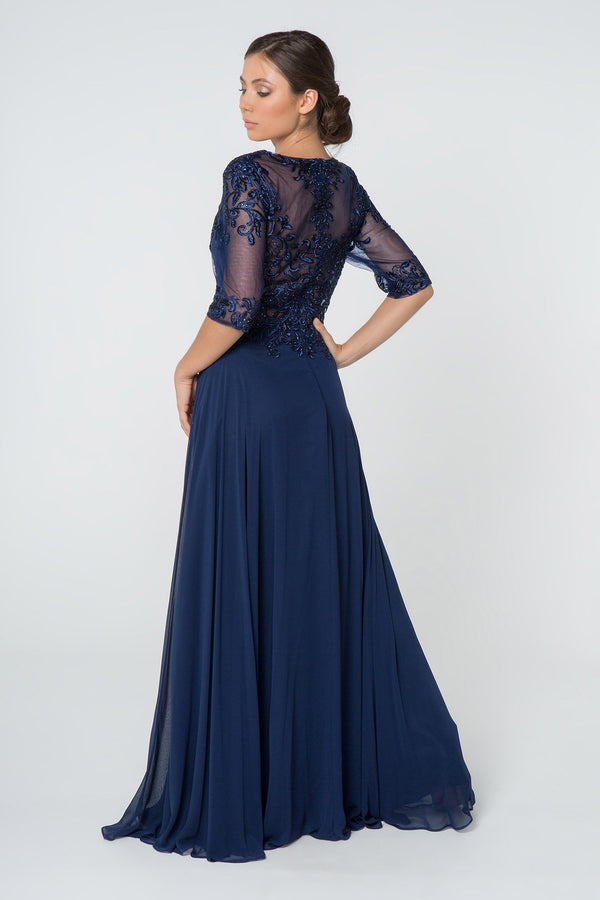 Embroidered Bodice Chiffon Long Dress-1