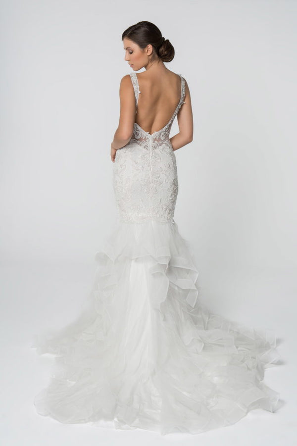 Embroidered V-Neck Sleeveless Mermaid Wedding Gown-1