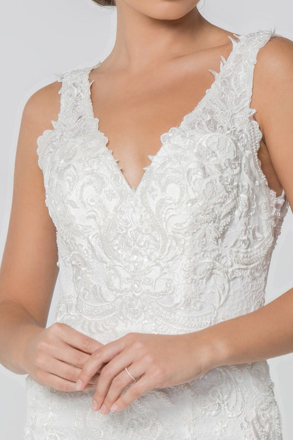 Embroidered V-Neck Sleeveless Mermaid Wedding Gown-2