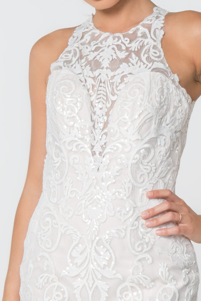 Lace Embellished Mesh Wedding Gown w/ Sheer Back-2