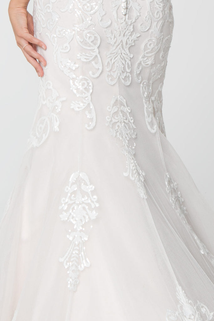 Lace Embellished Mesh Wedding Gown w/ Sheer Back-3