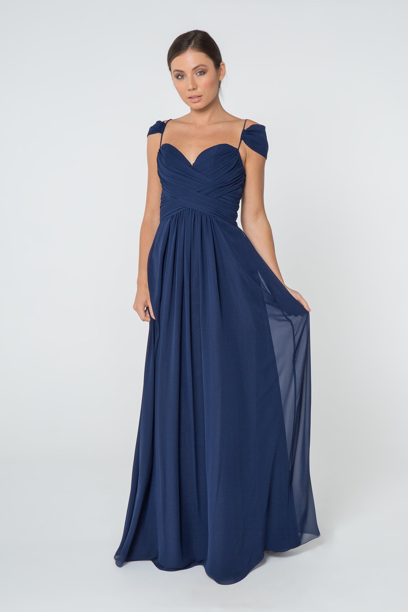 Chiffon Ruched Sweetheart Long Dress-3