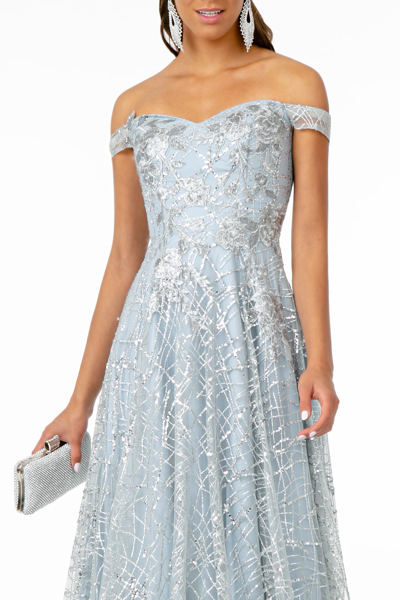 Floral Embroidery Glitter & Sequin Mesh A-Line Dress-4