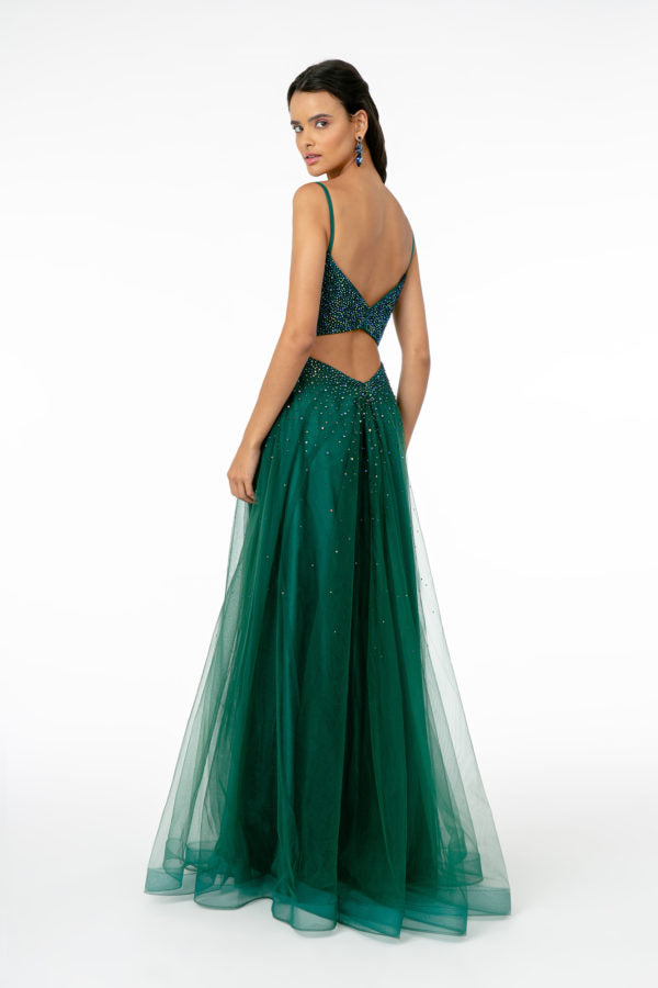 Ravishing Bead Embellished Plunging Neck Long Dress from Elizabeth K-2