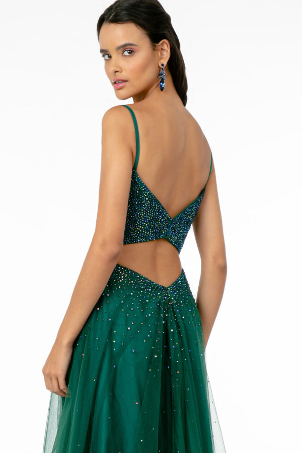 Ravishing Bead Embellished Plunging Neck Long Dress from Elizabeth K-3