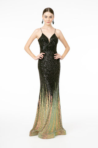 Illusion V-Neck Full Sequin Spaghetti Strap Long Dress-3