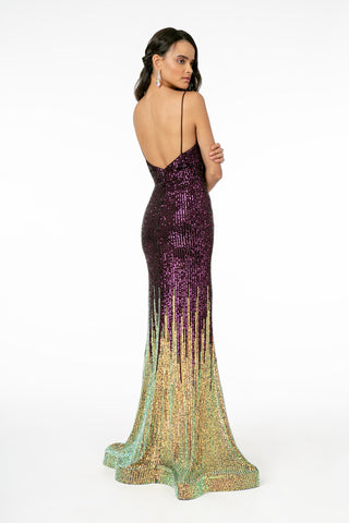 Illusion V-Neck Full Sequin Spaghetti Strap Long Prom Dress GLGL2899-3