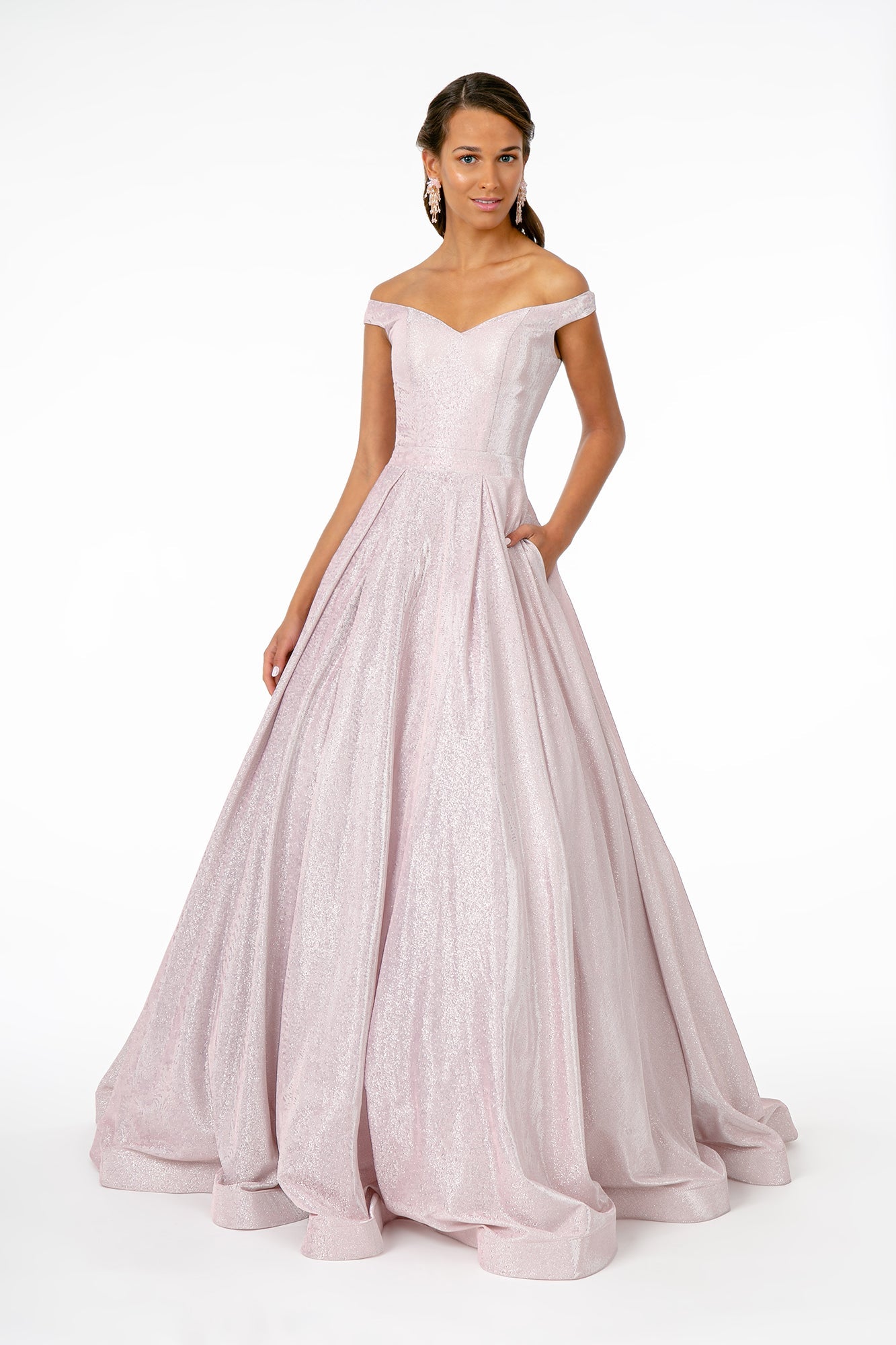 Cut-Away Shoulder Sweetheart Ball Gown-0