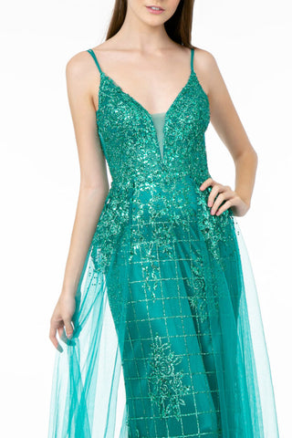 Glitter Mesh Illusion Deep V-Neck Dress w/ Open Back-3