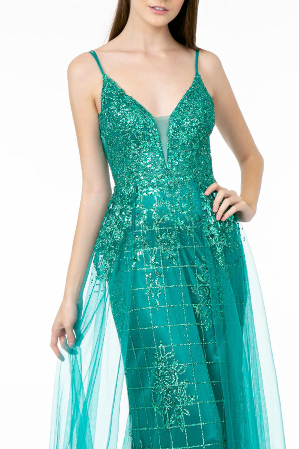 Glitter Mesh Illusion Deep V-Neck Dress w/ Open Back-3