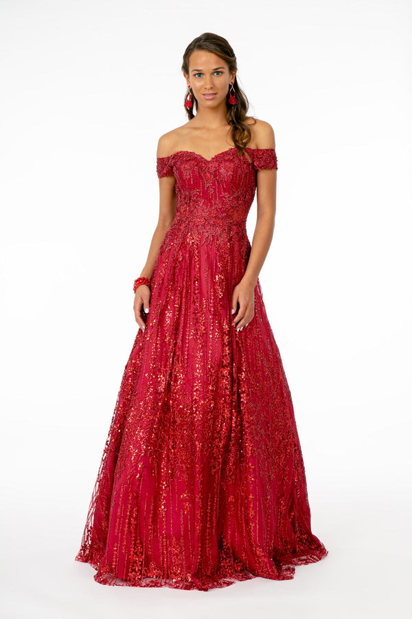 Embroidered Bodice Sequin and Glitter Embellished A-Line Dress-1