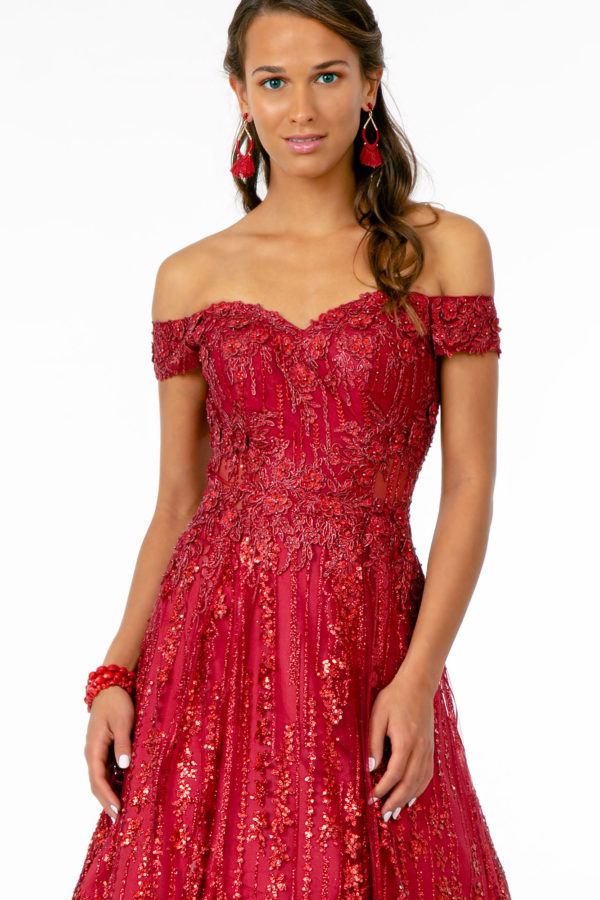 Embroidered Bodice Sequin and Glitter Embellished A-Line Dress-4