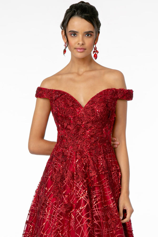 Embroidered Sequin & Glitter Embellished Mesh A-Line Dress-1