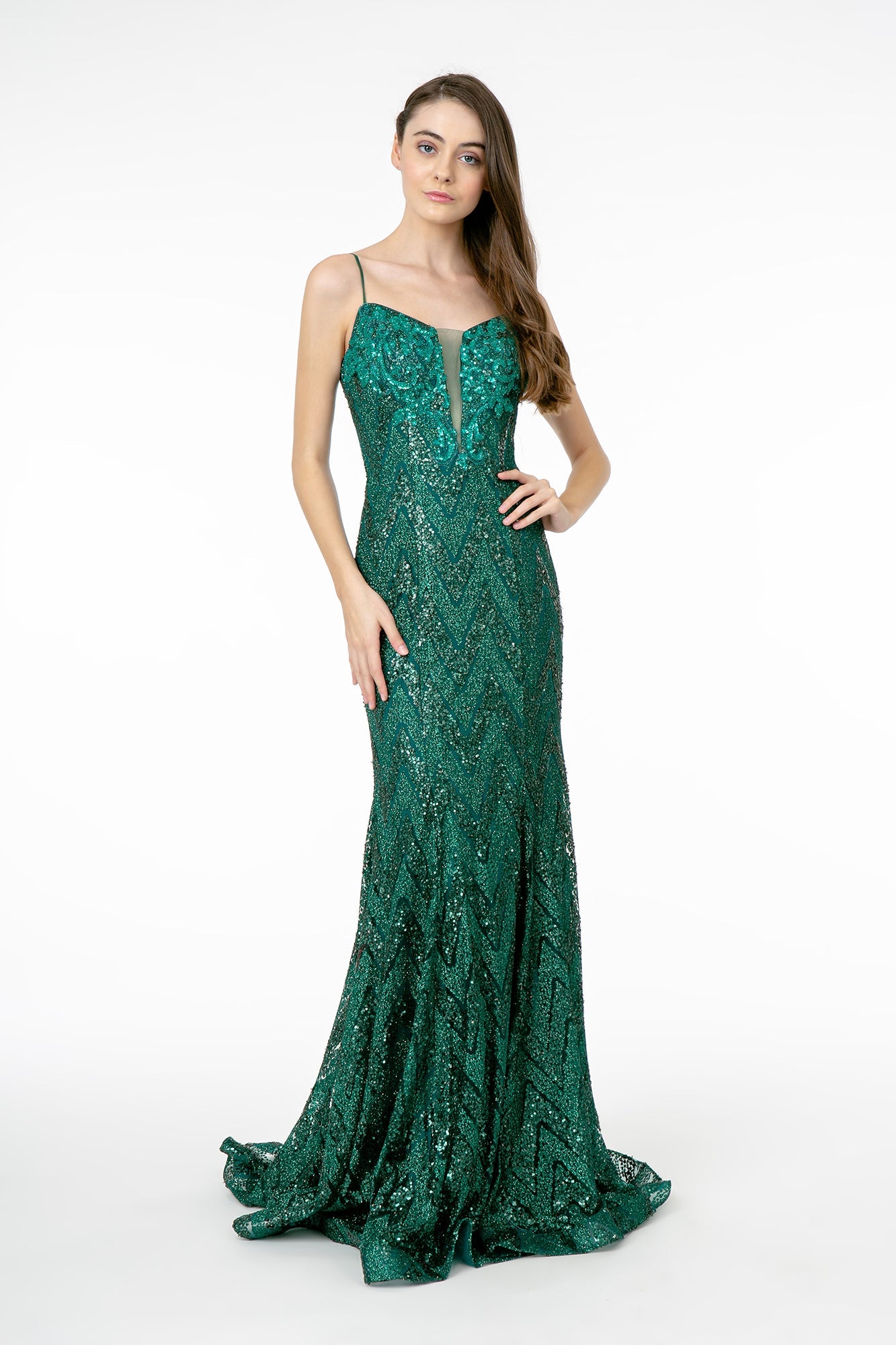 Glitter Sequin Mermaid Long Dress w/ Spaghetti Straps-4