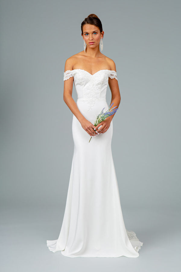 Embroidered Cut-Away Shoulder Jersey Long Dress w/ V-Back-4