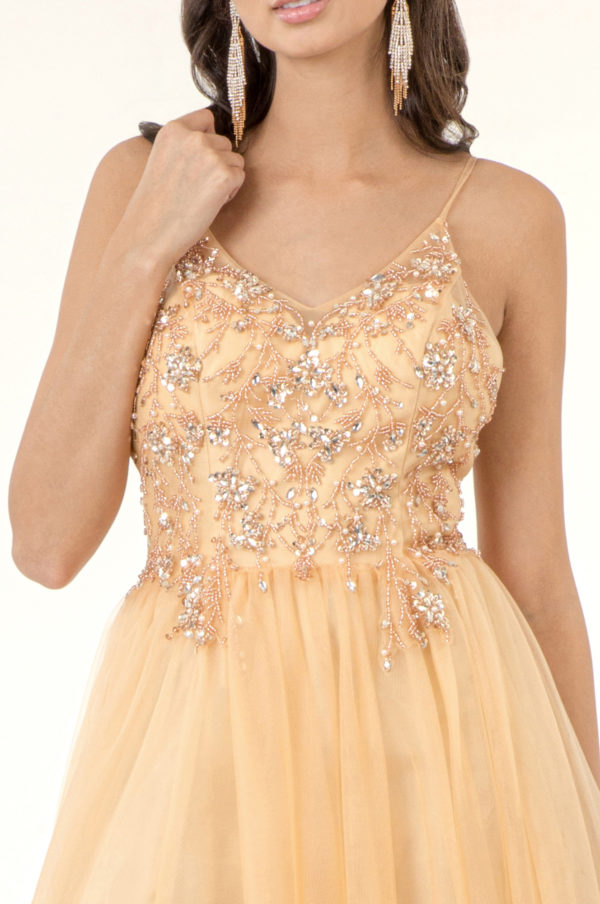 Beads Embellished Bodice V-Neck Mesh A-Line Prom Dress w/ Sheer Back - Mask Not Included-3