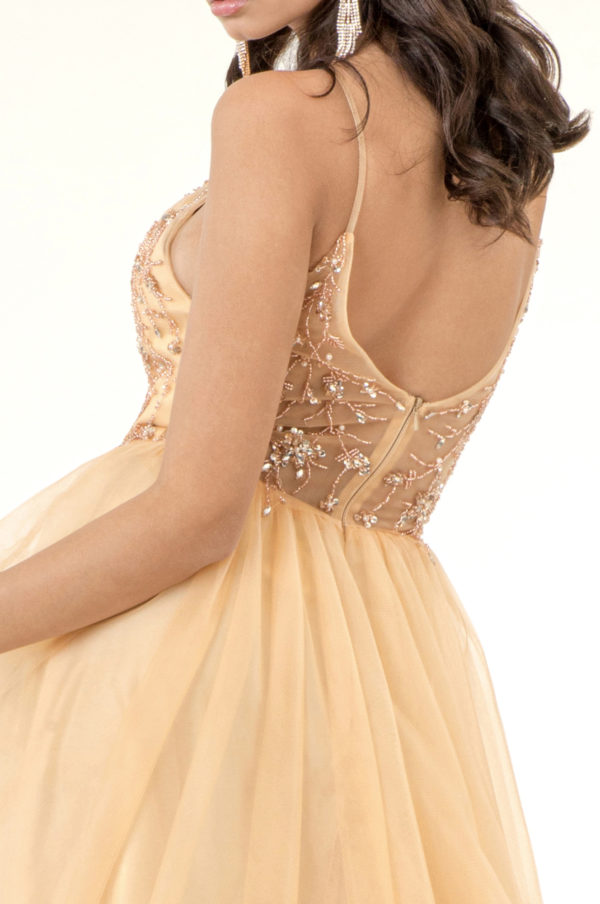 Beads Embellished Bodice V-Neck Mesh A-Line Prom Dress w/ Sheer Back - Mask Not Included-4