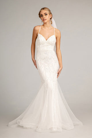 Sweetheart Embroidered Mermaid w/ Open Back Laced Up Long Wedding Dress GLGL3009-0