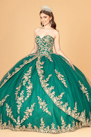 Jewel Embellished Tulle w/ Embroidered Mesh Cape Quinceanera Ball Dress GLGL3016-2