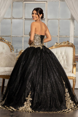 Glitter Embellished Mesh Quinceanera w/ Sweetheart Neckline Ball Dress (Petticoat Included) GLGL3022-1