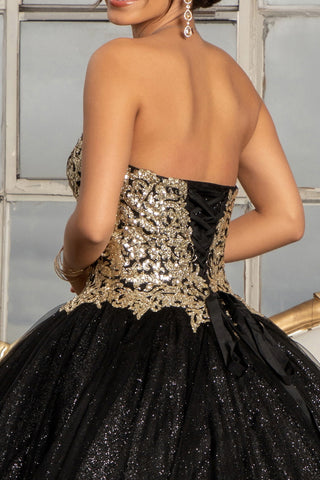 Glitter Embellished Mesh Quinceanera w/ Sweetheart Neckline Ball Dress (Petticoat Included) GLGL3022-3