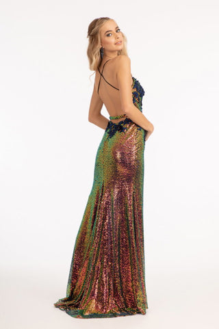 Full Iridescent Sequin Sweetheart Neckline Prom Dress w/ Leg Slit-2