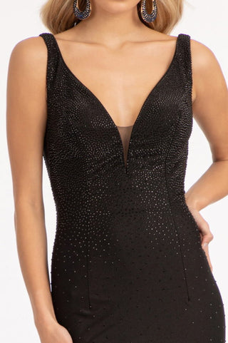 Beads Embellished Jersey Mermaid Dress w/ Open Back and Sheer Sides-3