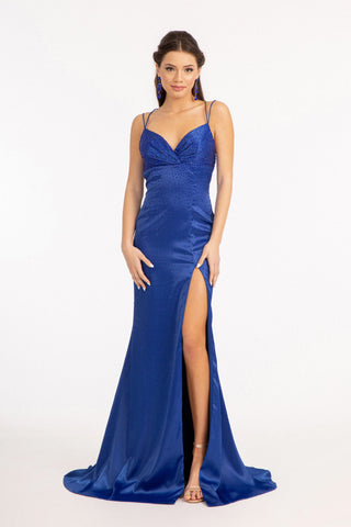 Beads Embellished Satin Mermaid Dress w/ Pleated Chest and Side Slit-1