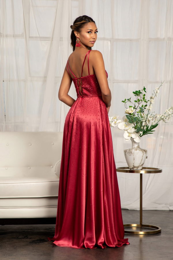 Illusion Sweetheart Neckline Satin A-line Dress w/ Lace-up Back-2