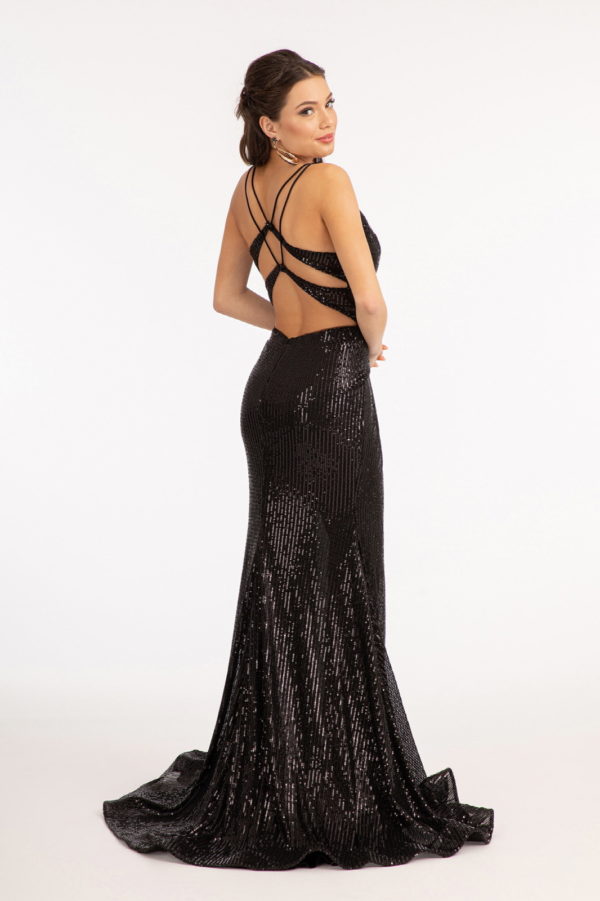 Sequin Embellished Embroidered Mermaid Dress w/ Cut-out Back and Slit-3