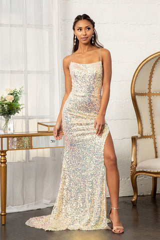 Straight Across Sequin Embellished Mermaid Dress w/ Open Lace-up Back-2