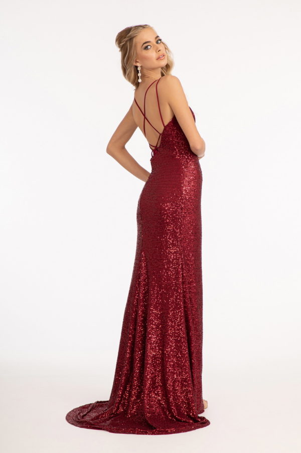 Straight Across Sequin Embellished Mermaid Dress w/ Slit-2