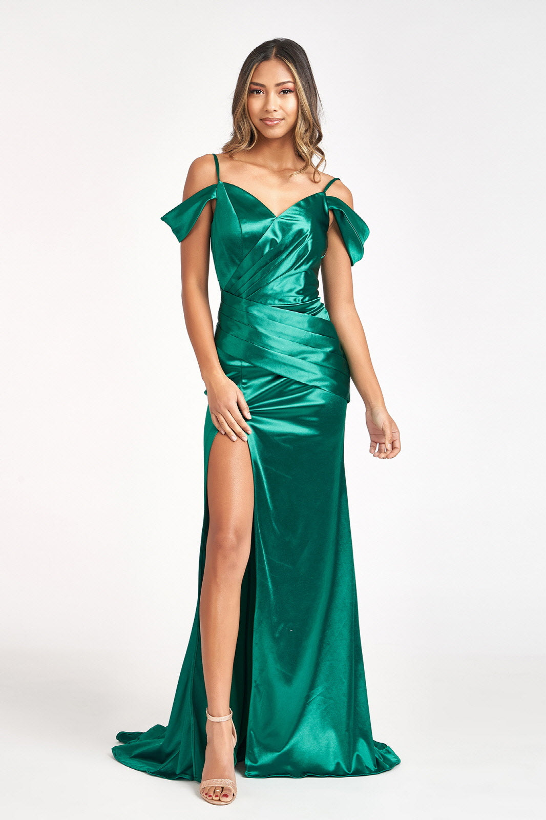 Sweetheart Satin Mermaid Dress w/ Pleated Waist and Slit-0