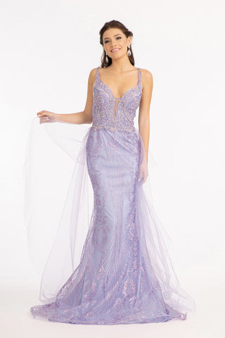 Beads Embellished Mesh Mermaid Dress w/ Detached Mesh Layer on Waist-1