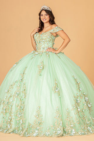 3D Flower Applique Sweetheart Neckline Mesh Quinceanera Ball Dress GLGL3102-2